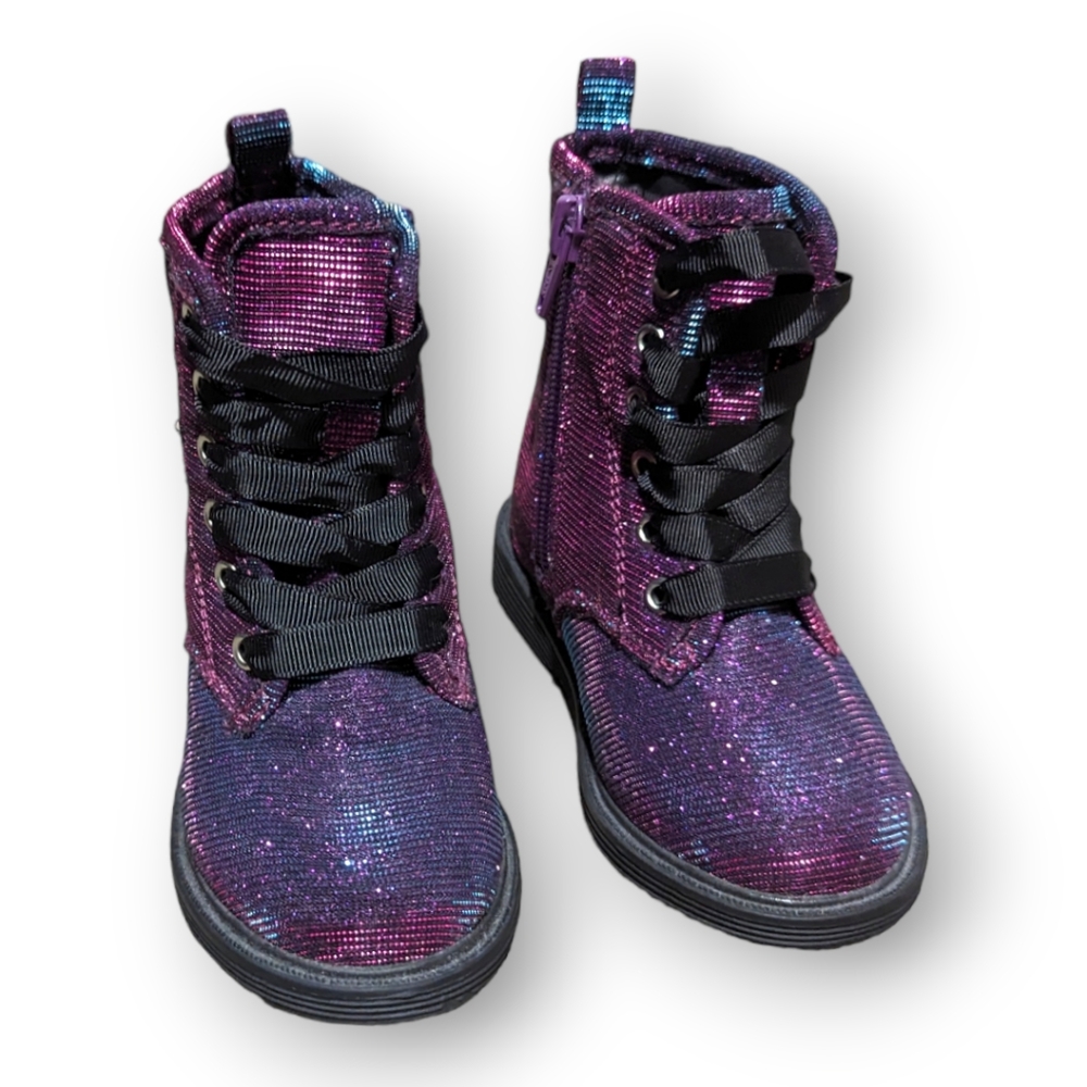 Little Girls Purple Tinsel Iridescent Combat Boots
